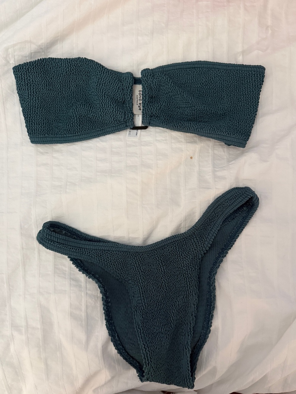 bond-eye Teal Textured Bandeau Bikini Set NWOT